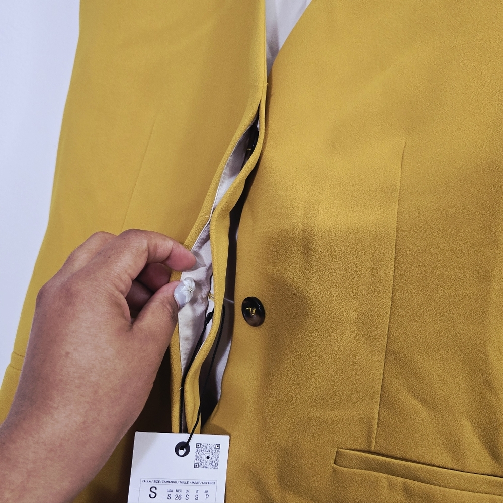 Zara Sleeveless V-Neck Mustard Dress with Waist Tie - Picture 6 of 10